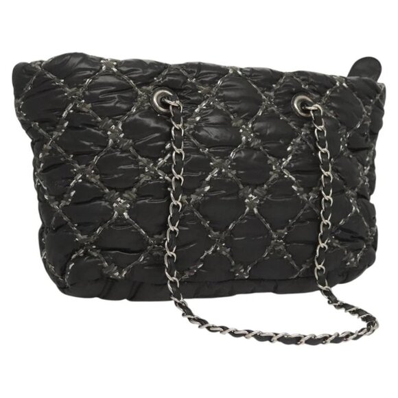 CHANEL Chain Paris Byzantine Shoulder Bag Nylon Black Silver CC - Picture 1 of 16